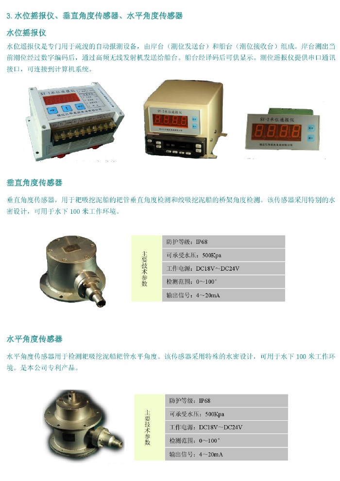 水位搖報(bào)儀、垂直角度傳感器、水平角度傳感器